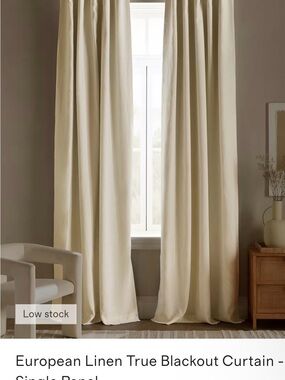 European Luxe Linen True Blackout Curtain Panel in Ivory 48x96 (one panel)